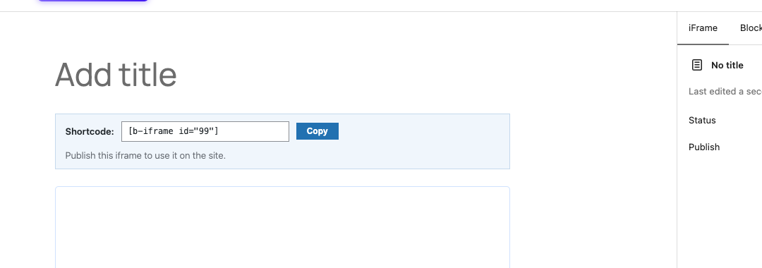 The editor shows the shortcode with a one-click Copy button